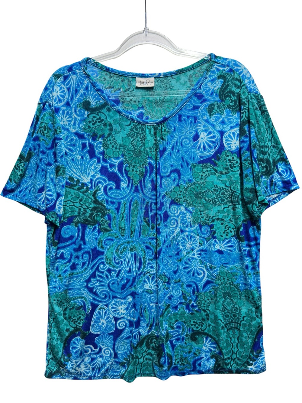 Liquid Silky Knit Paisley Floral Petals Vines Top Blouse